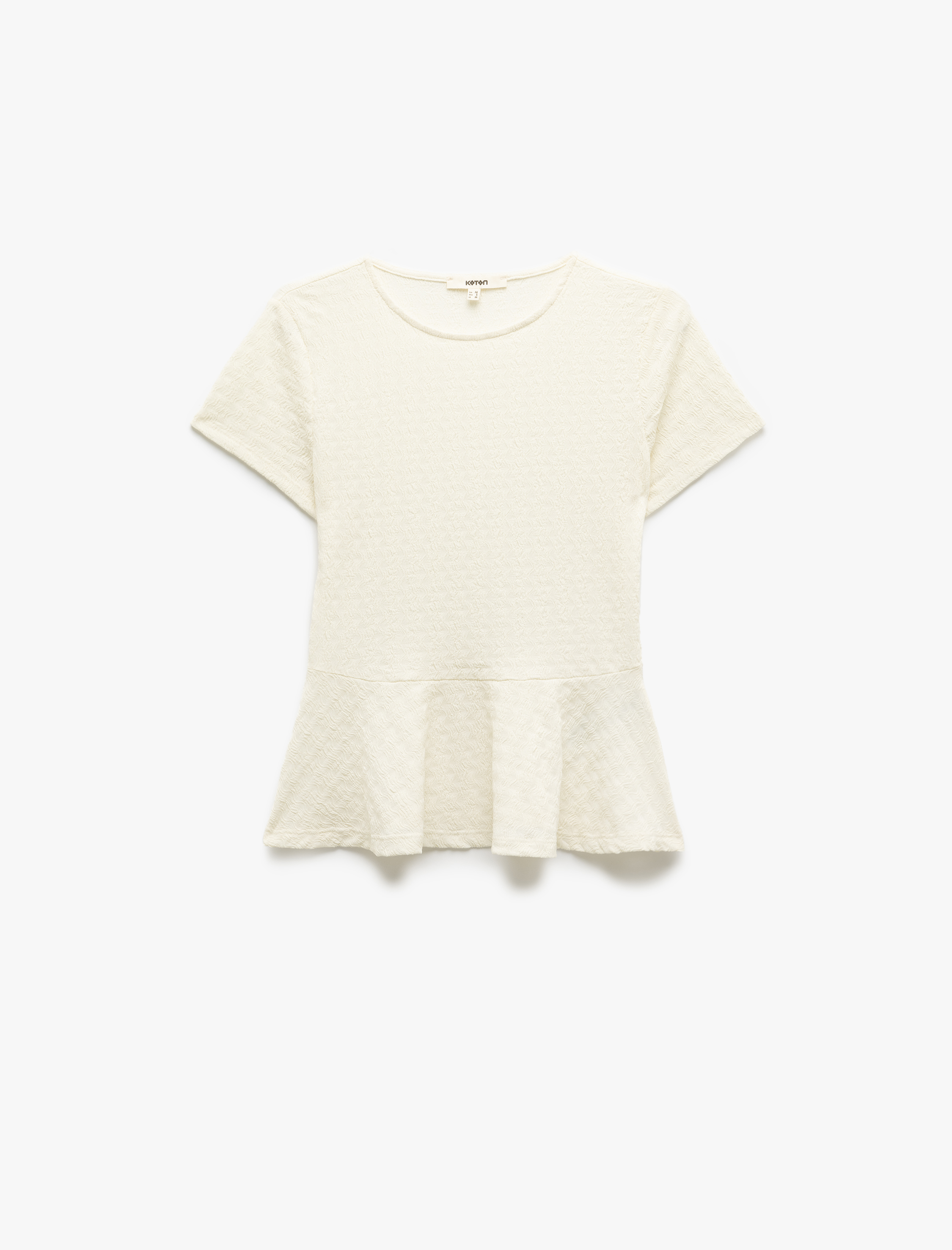   Bürümcük Kumaş Dokulu Kısa Kollu Bisiklet Yaka Peplum Tişört