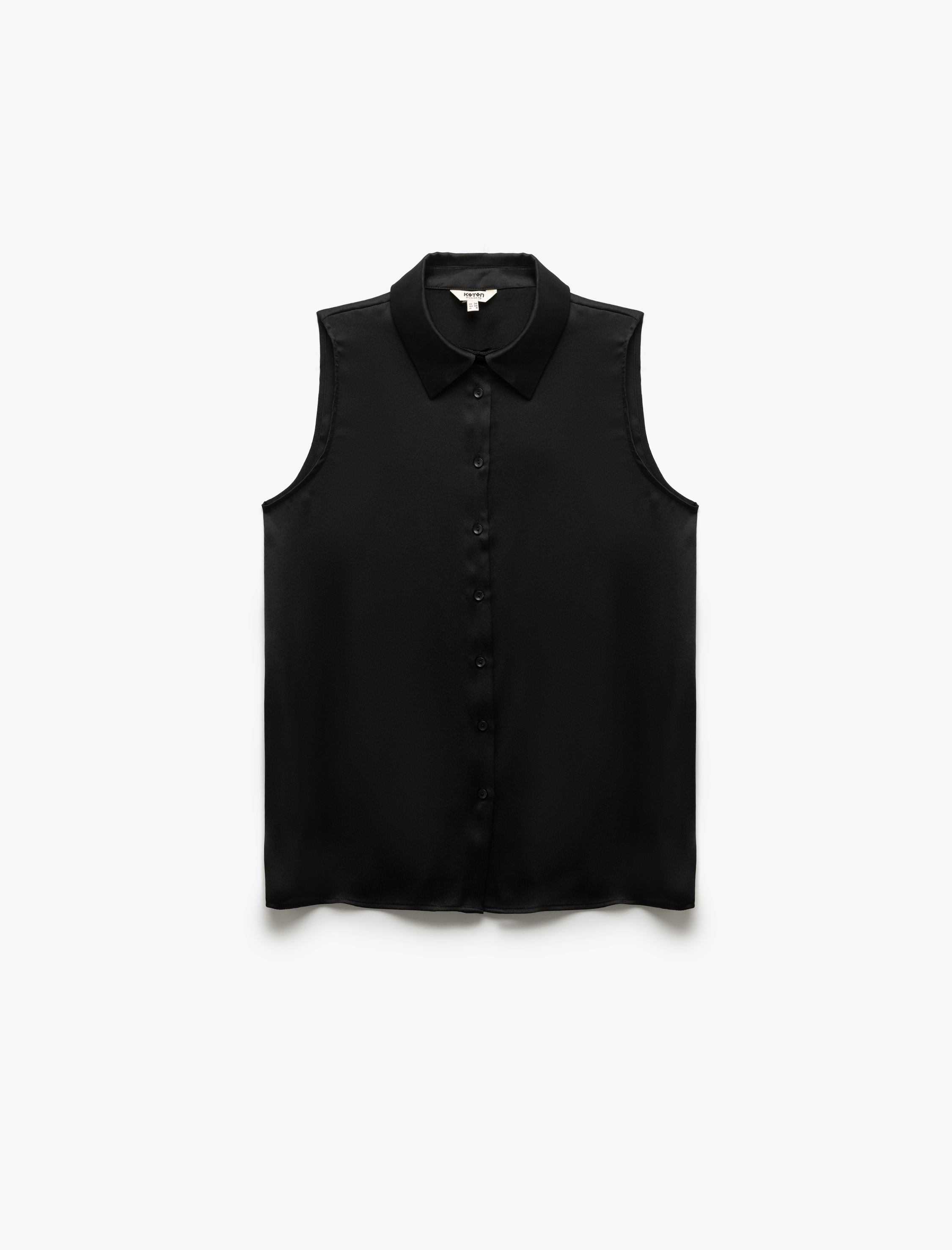   Düğmeli Klasik Yaka Kolsuz Saten Gömlek