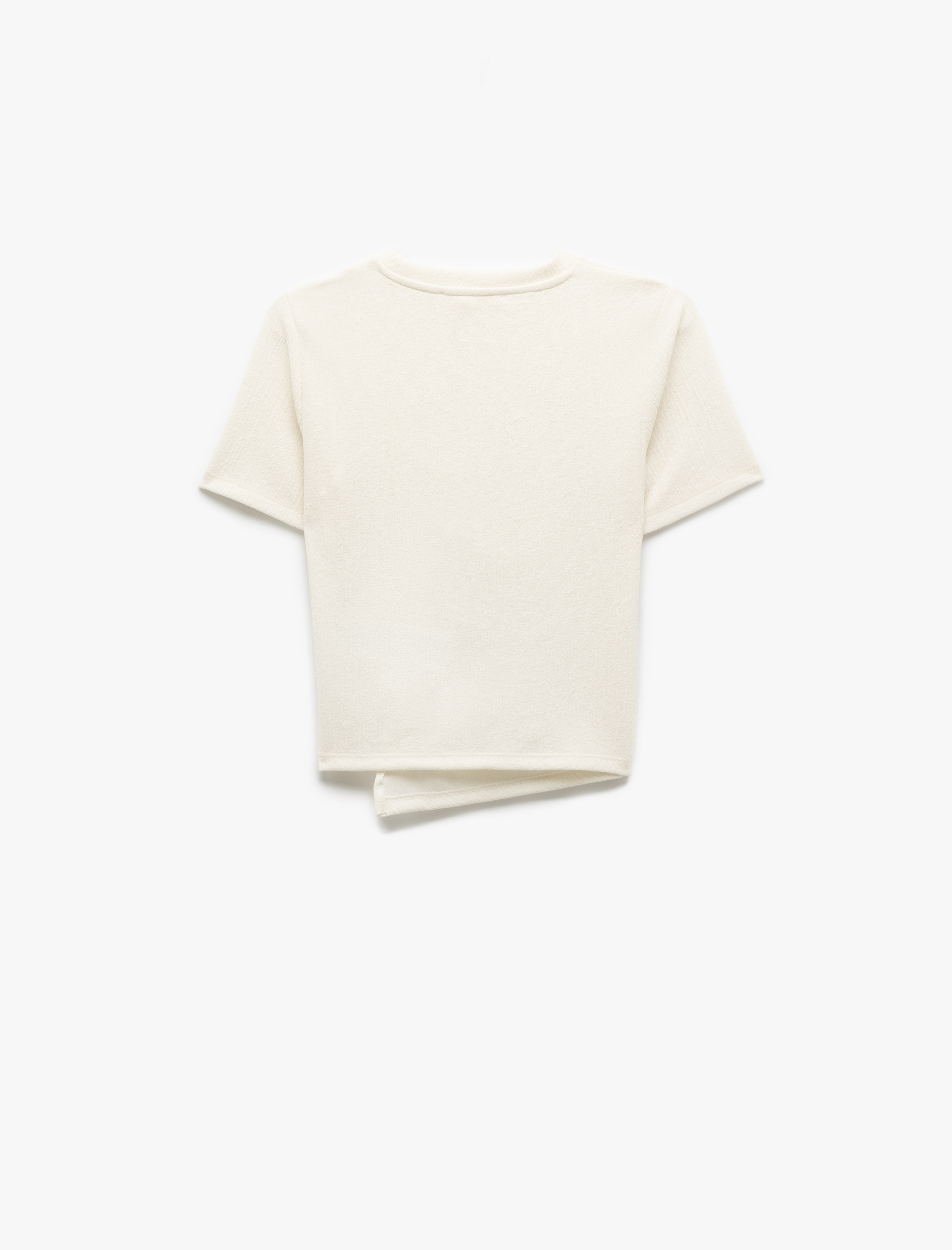   Asimetrik Drape Detaylı Kısa Kollu Bisiklet Yaka Tişört