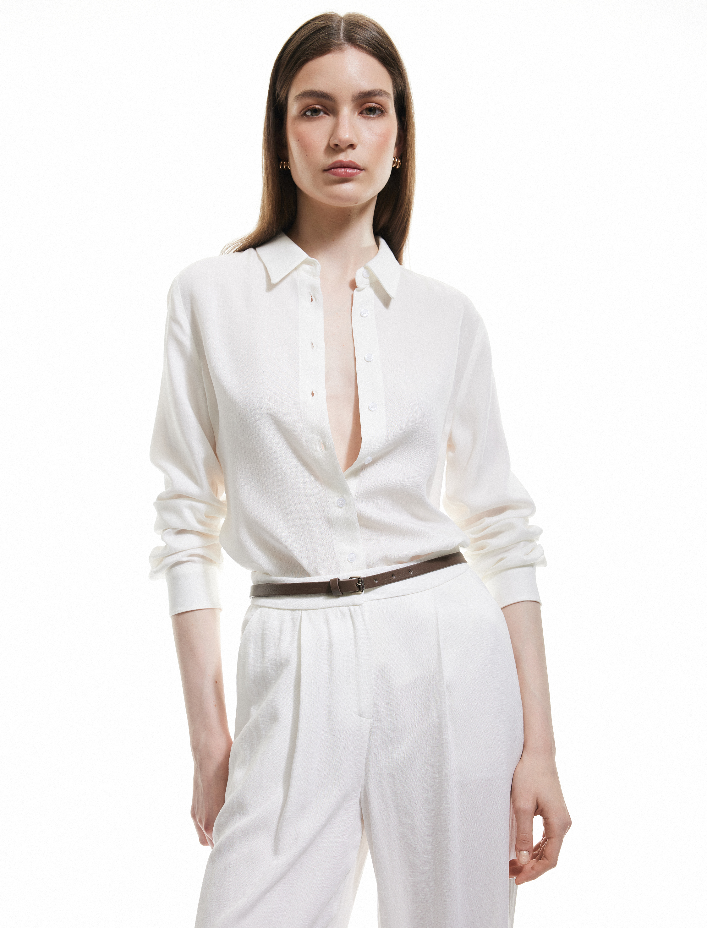   Uzun Kollu Klasik Yaka Viskon Gömlek