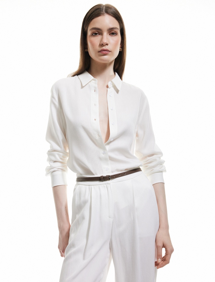  Uzun Kollu Klasik Yaka Viskon Gömlek