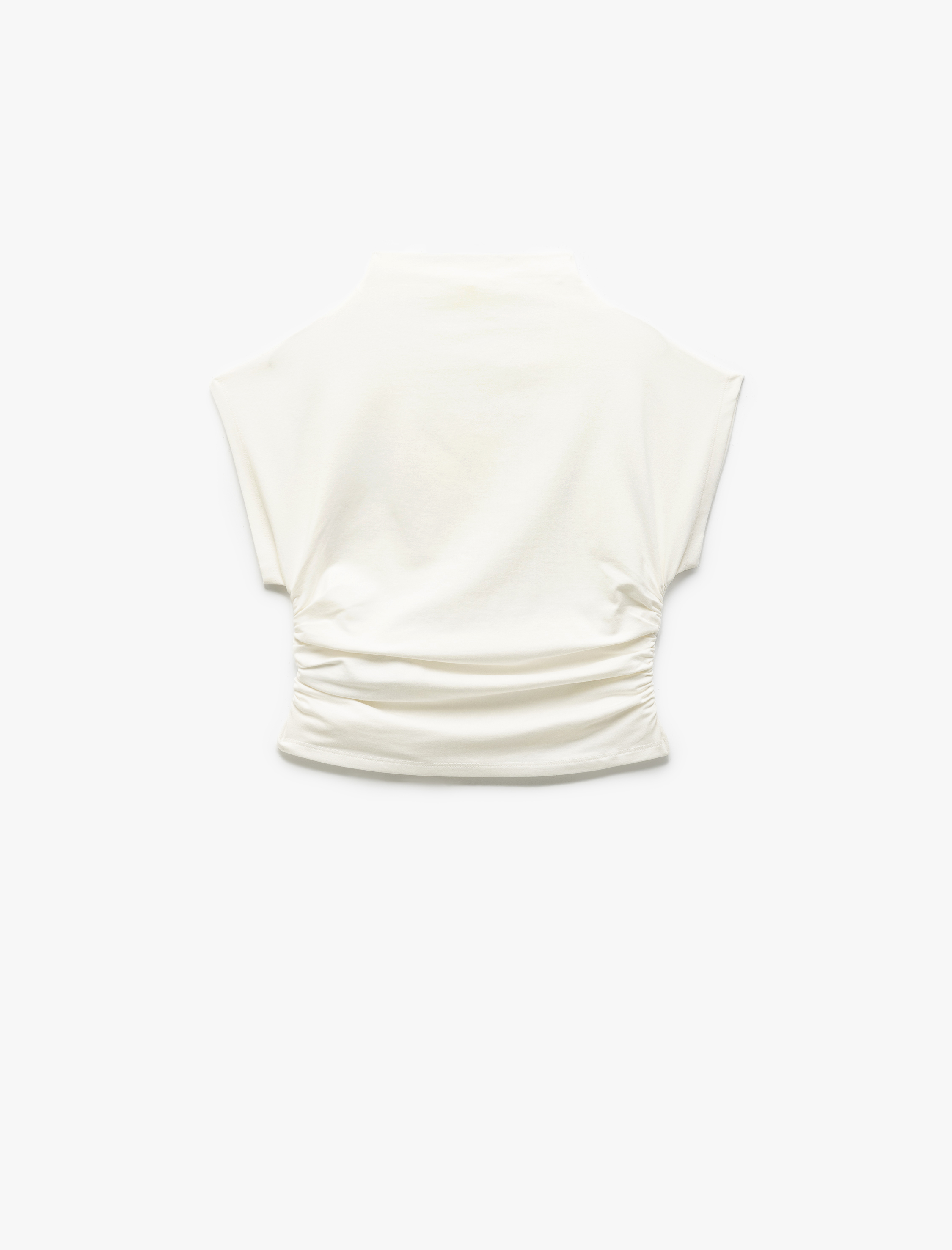 Pamuklu Sandy Kumaş Drapeli Slim Fit Dik Yaka Kolsuz Tişört