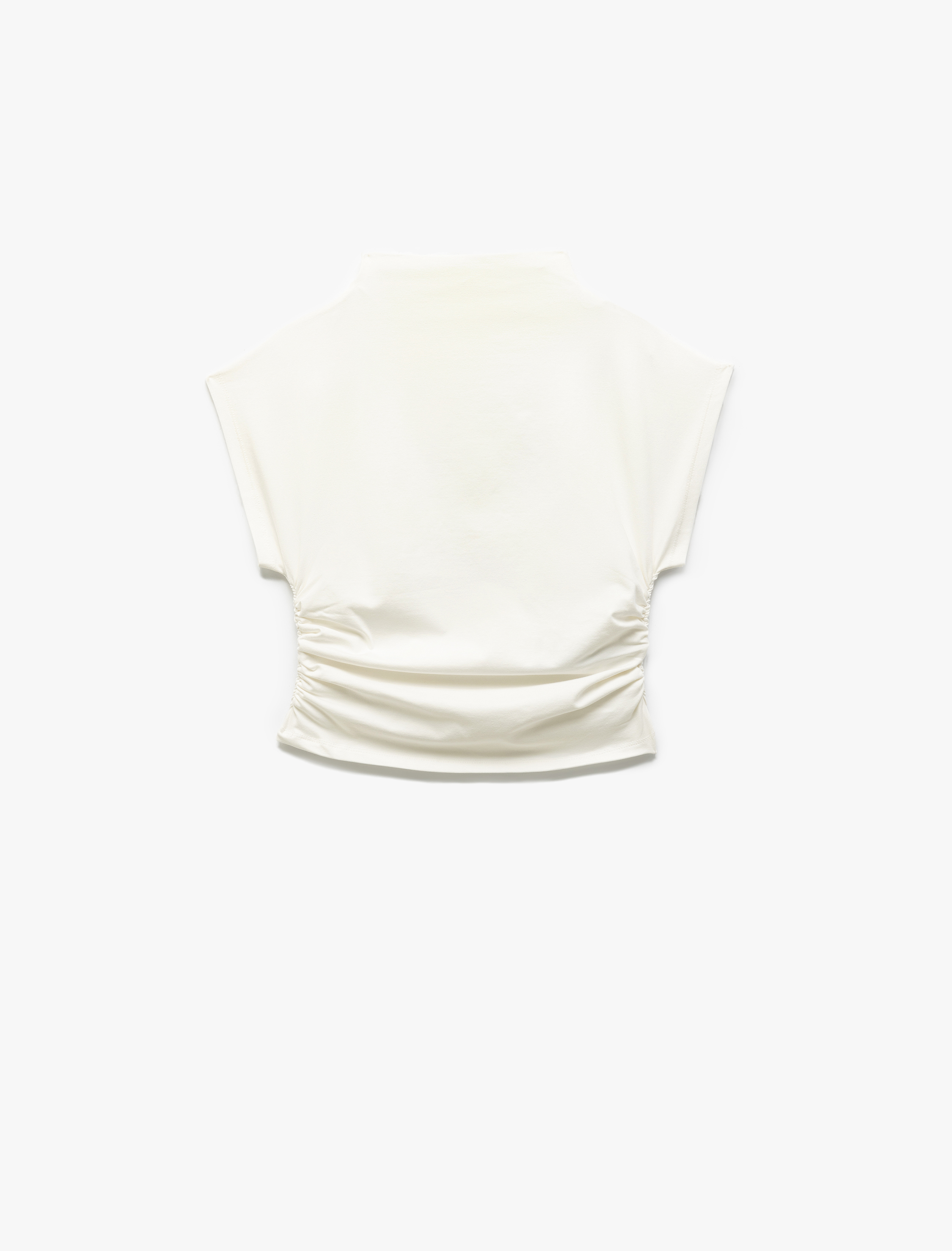 Pamuklu Sandy Kumaş Drapeli Slim Fit Dik Yaka Kolsuz Tişört