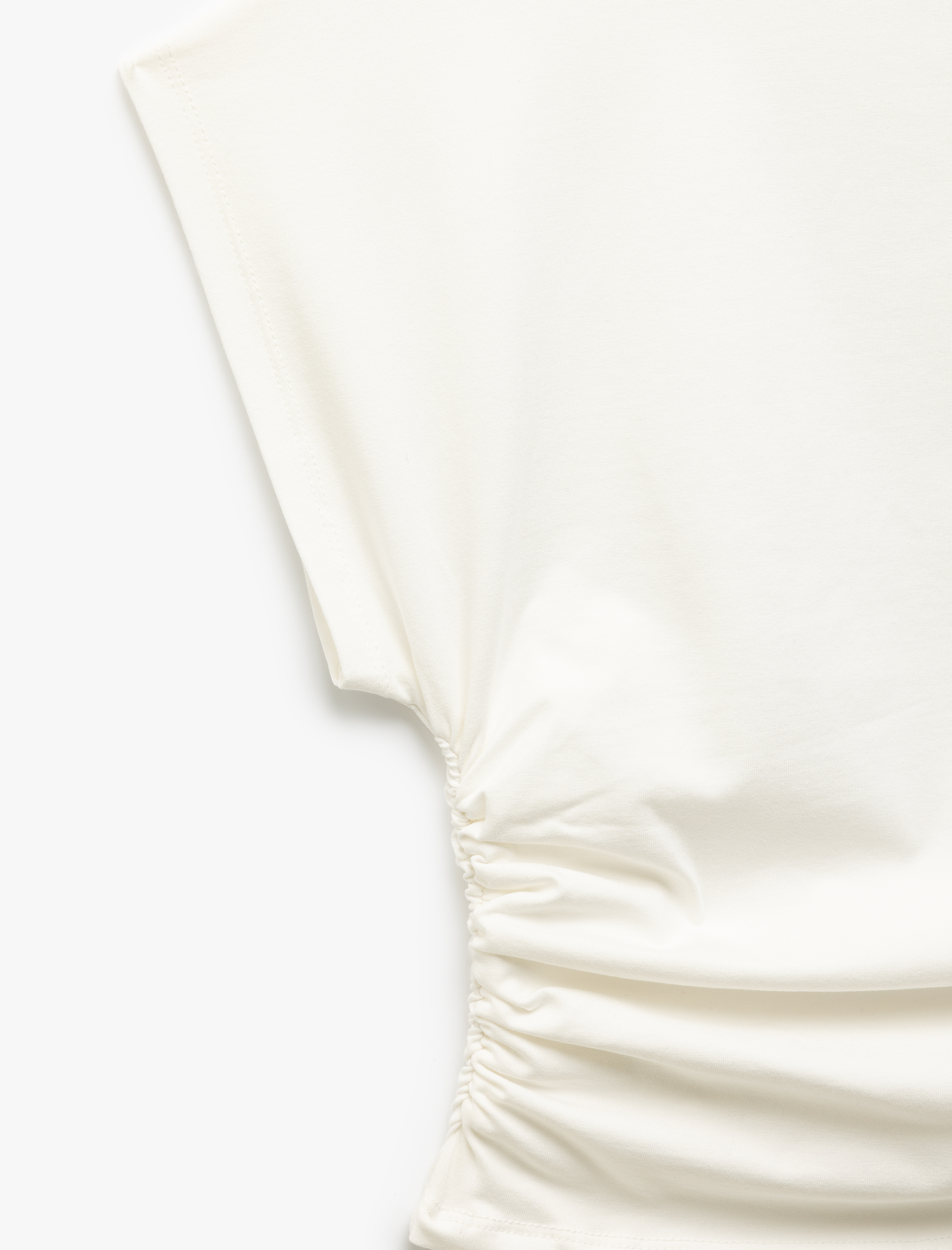 Pamuklu Sandy Kumaş Drapeli Slim Fit Dik Yaka Kolsuz Tişört