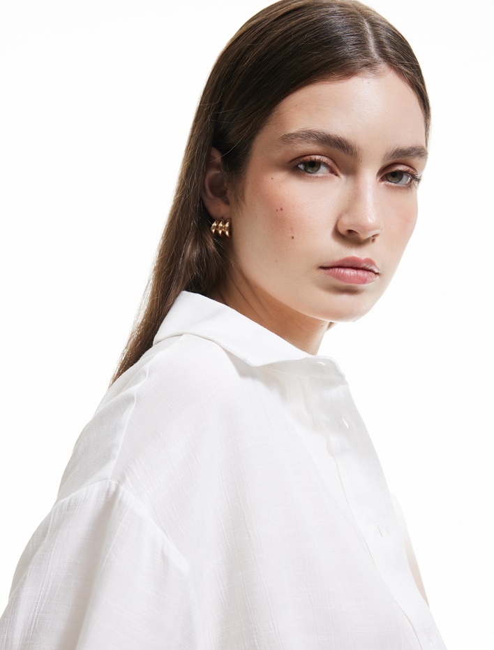  Klasik Yaka Viskon Kumaş Uzun Kollu Gömlek