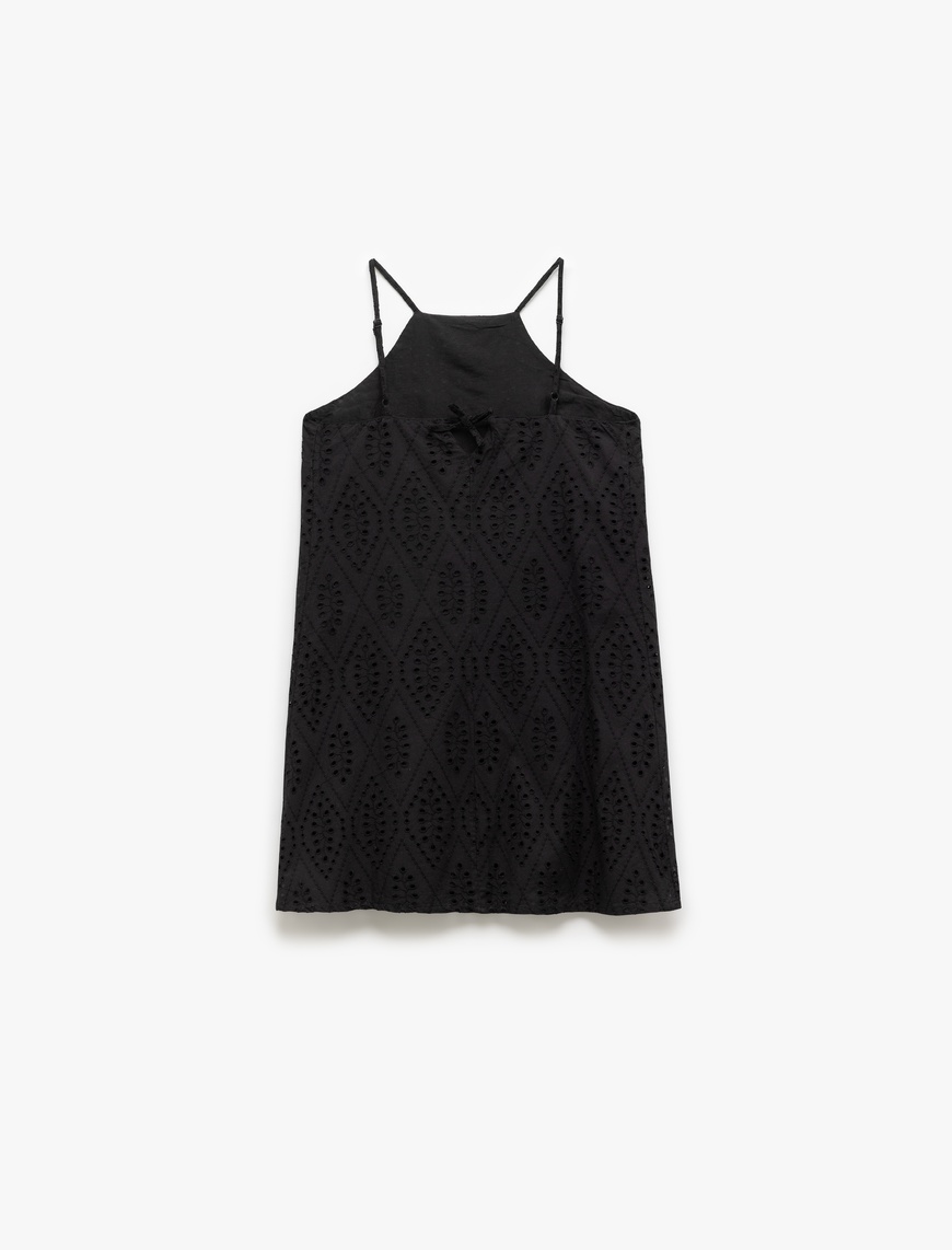   Pamuklu A Kesim Mini Halter Yaka İnce Askılı Fisto Elbise