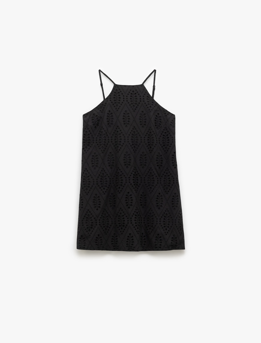   Pamuklu A Kesim Mini Halter Yaka İnce Askılı Fisto Elbise