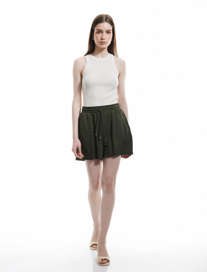  Regular Fit Cepli Beli Bağcıklı Normal Paça Mini Şort