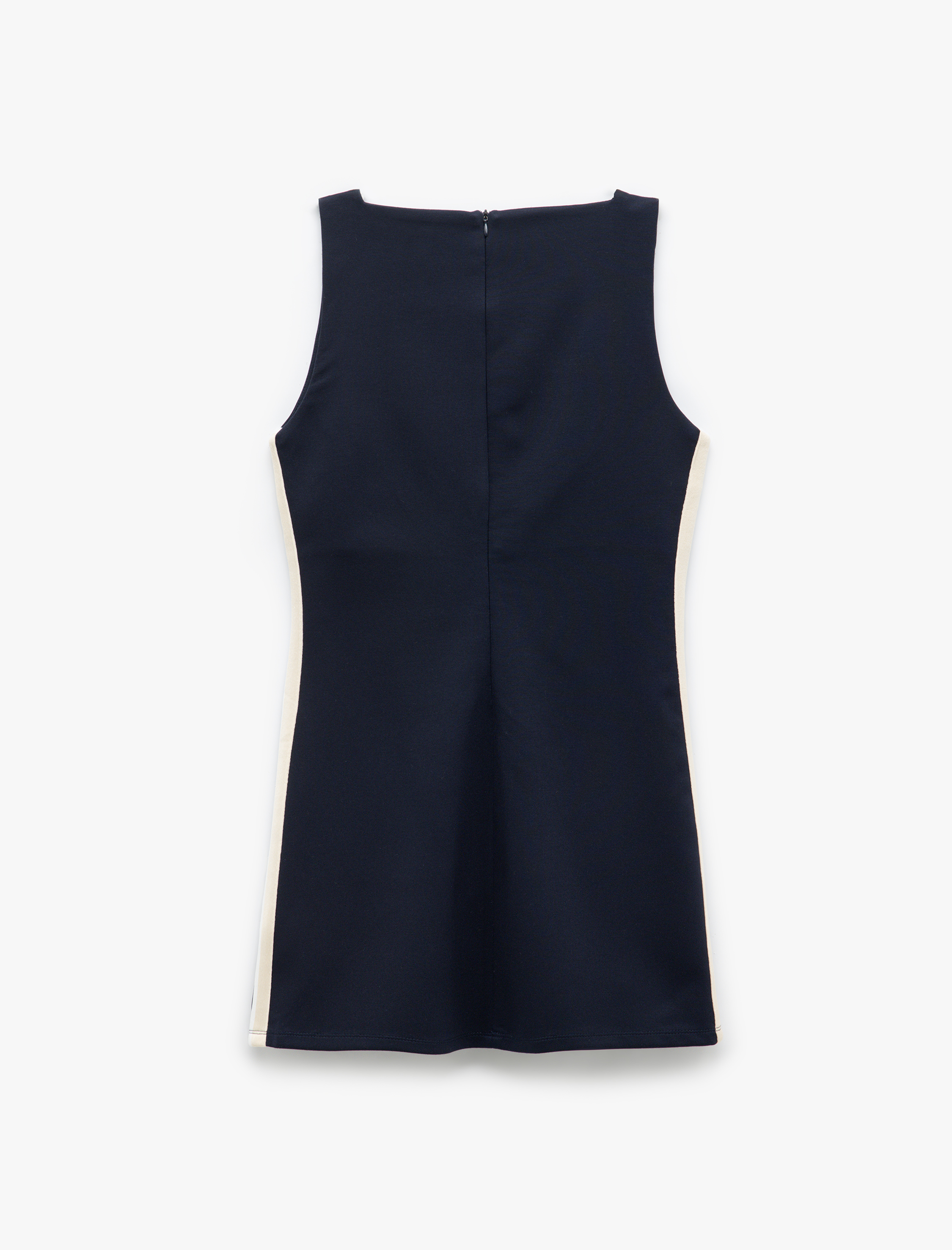 Viskon Slim Fit Kolsuz Kare Yaka Mini Elbise