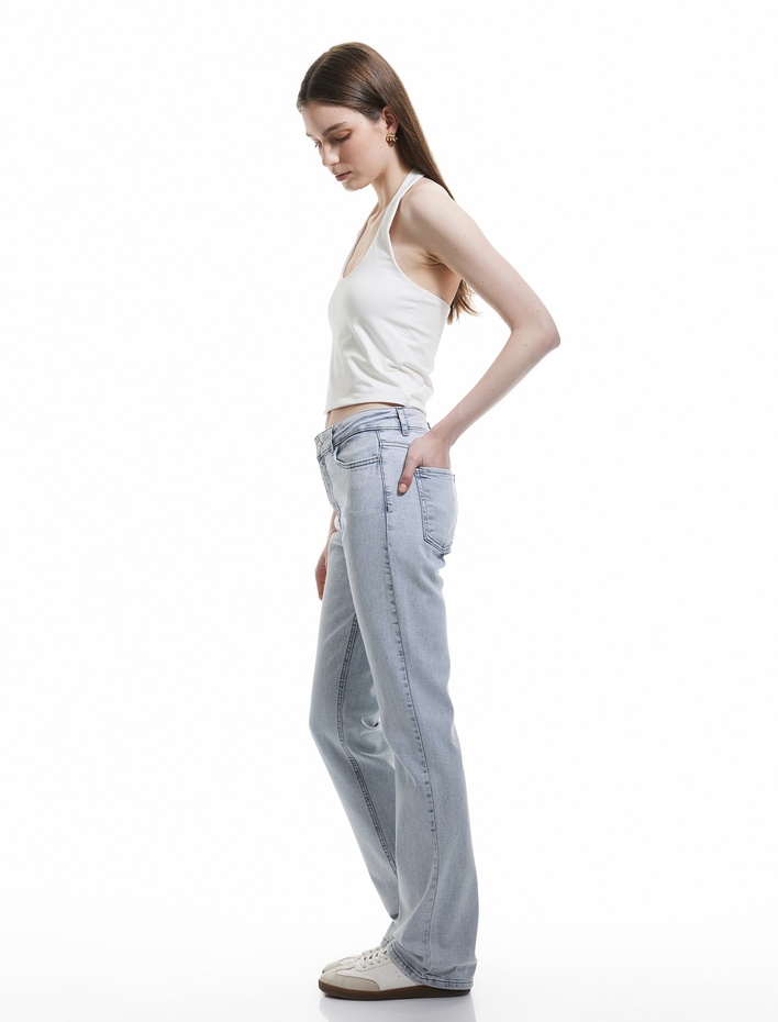  Yüksek Bel İspanyol Paça Pamuklu Slim Fit Denim Pantolon - Flare Jean