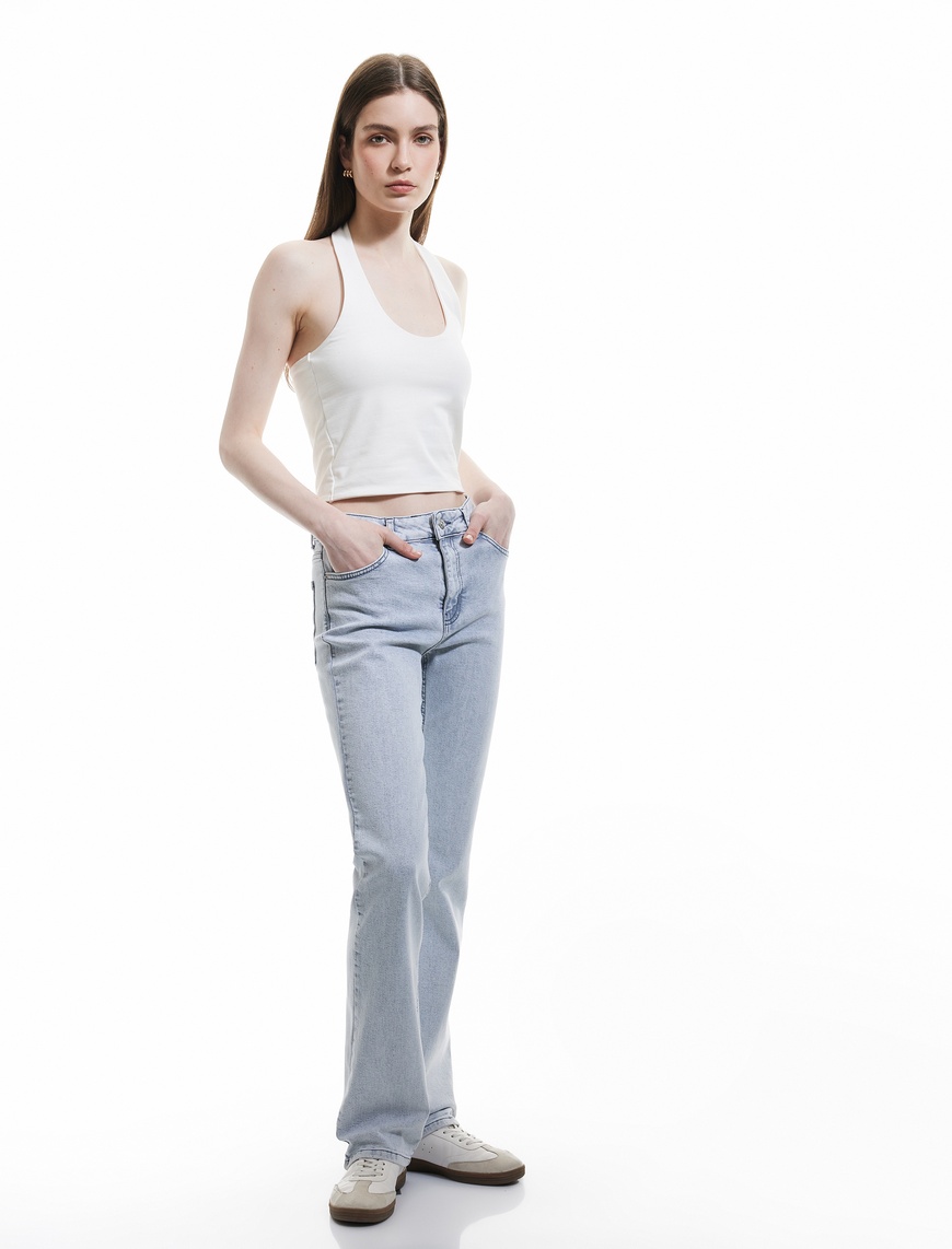   Yüksek Bel İspanyol Paça Pamuklu Slim Fit Denim Pantolon - Flare Jean