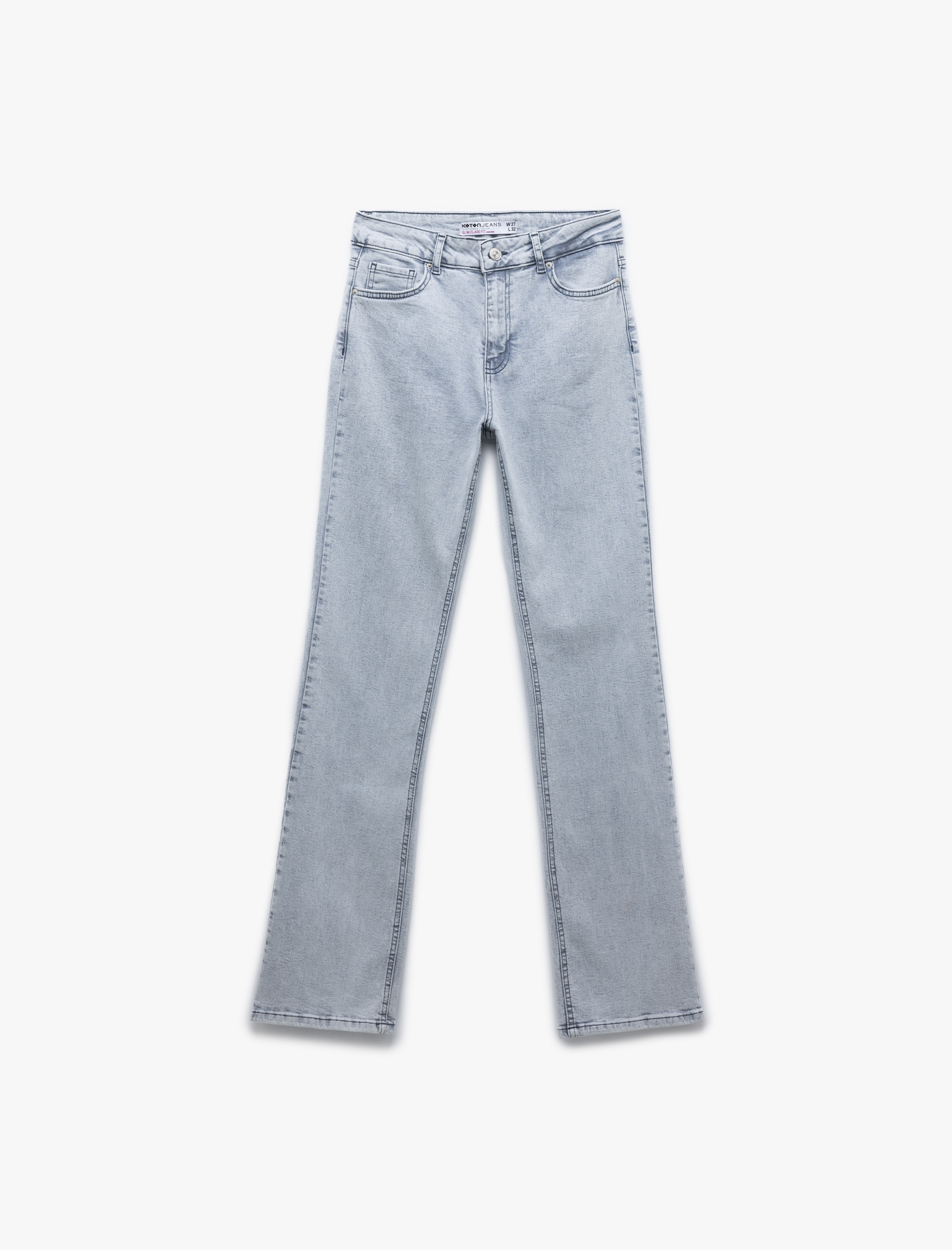 Yüksek Bel İspanyol Paça Pamuklu Slim Fit Denim Pantolon - Flare Jean