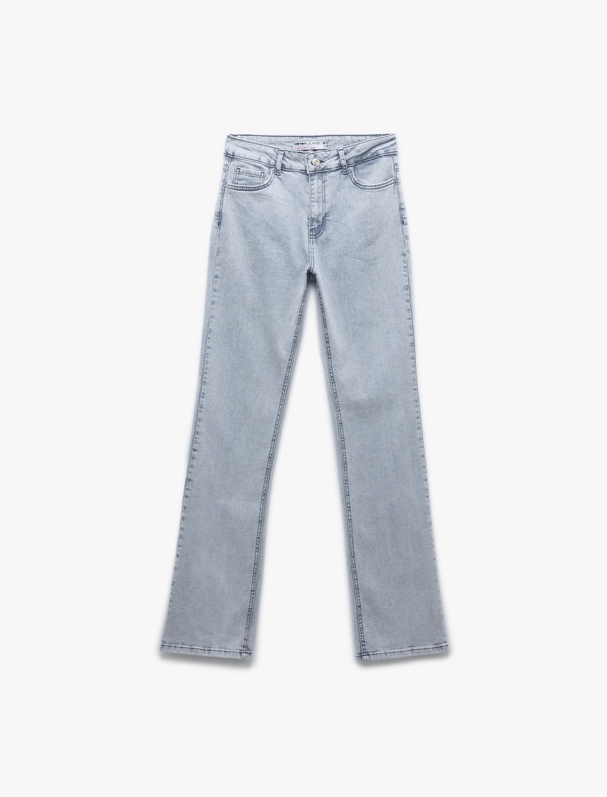   Yüksek Bel İspanyol Paça Pamuklu Slim Fit Denim Pantolon - Flare Jean