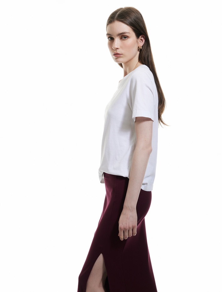  Viskon Ribanalı Slim Fit Yırtmaç Detaylı Kalem Etek