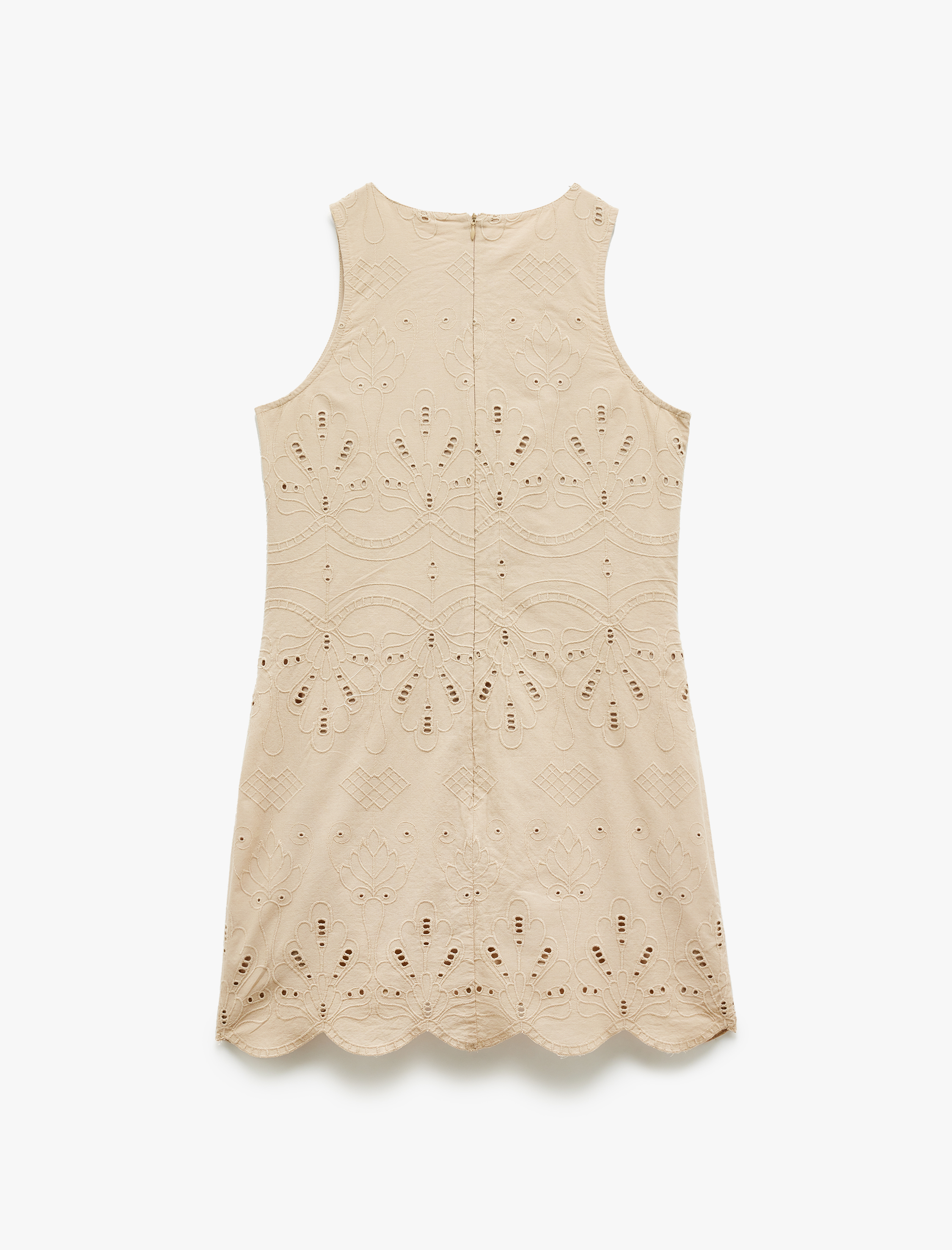   Pamuklu Astarlı Fistolu Brodeli Kolsuz Mini Halter Yaka Elbise