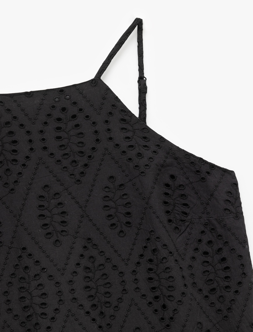   Pamuklu A Kesim Mini Halter Yaka İnce Askılı Fisto Elbise