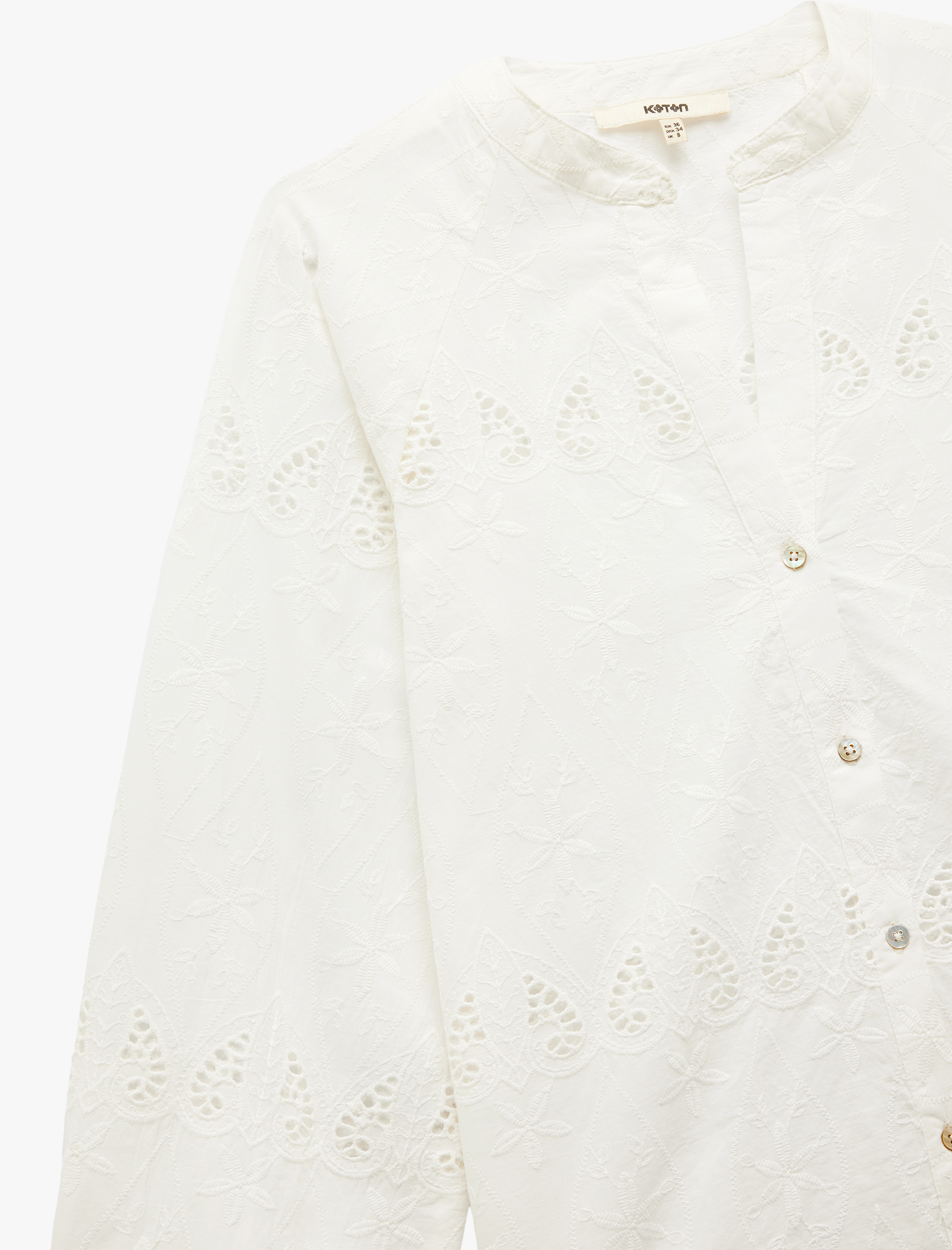   Pamuklu Yuvarlak Yaka Uzun Balon Kollu Fistolu Brodeli Gömlek