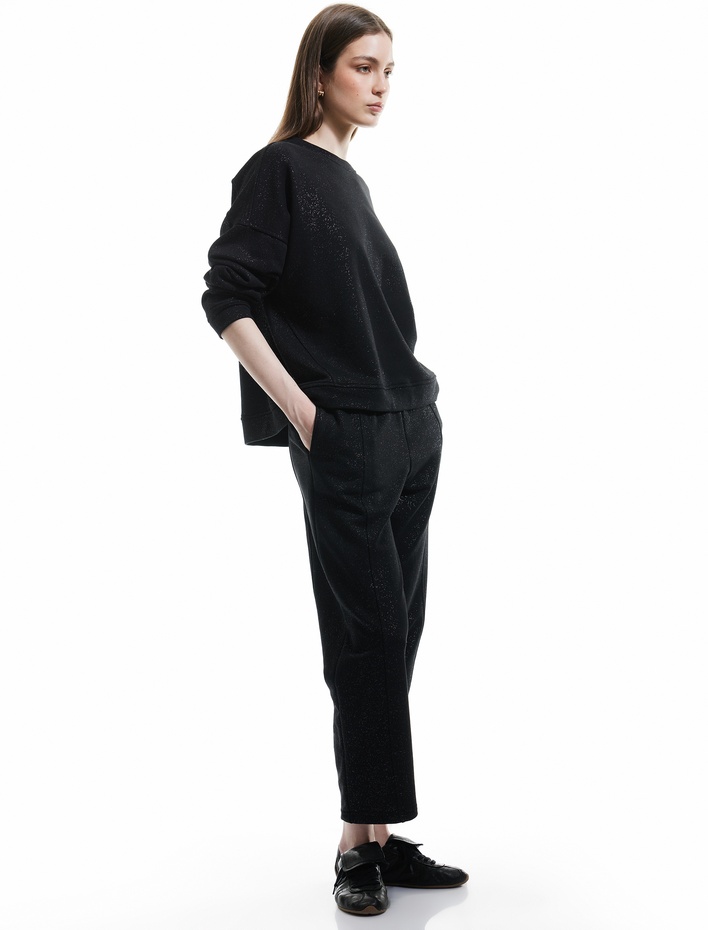  Şardonlu Üç İplik Beli Lastikli Nervürlü Cepli Parıltılı Eşofman Altı