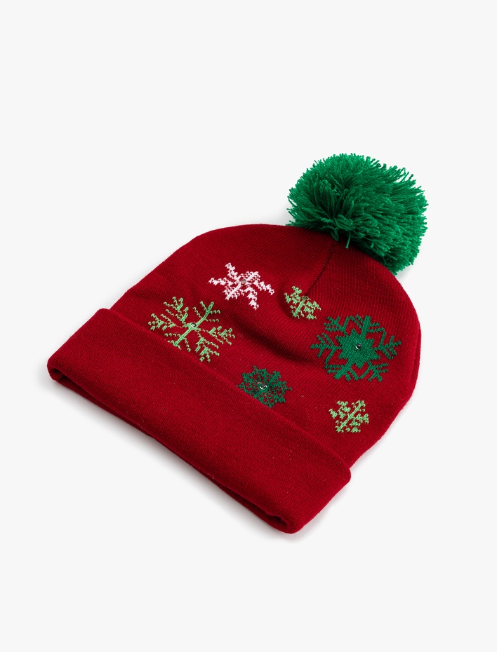 Erkek Çocuk Triko Bere Kar Desenli Ponpon Detaylı