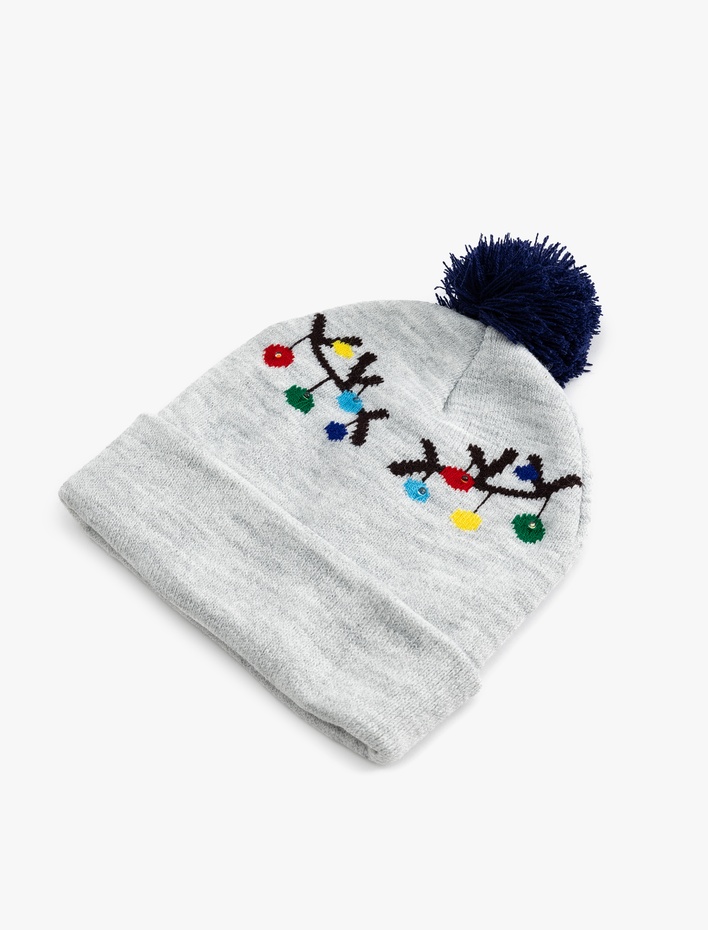 Erkek Çocuk Bere Ponpon Detaylı Desenli