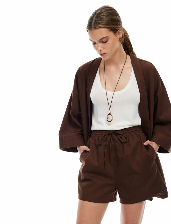  Pamuklu Regular Fit Cepli Beli Bağcıklı Kısa Şort