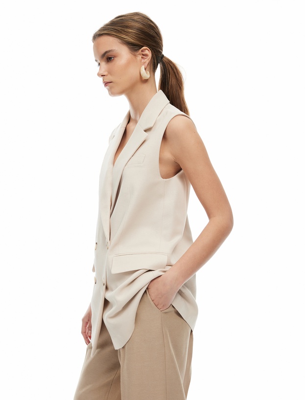 Viskon-Keten Karışımlı Kolsuz Kruvaze Oversize Blazer Yelek_0