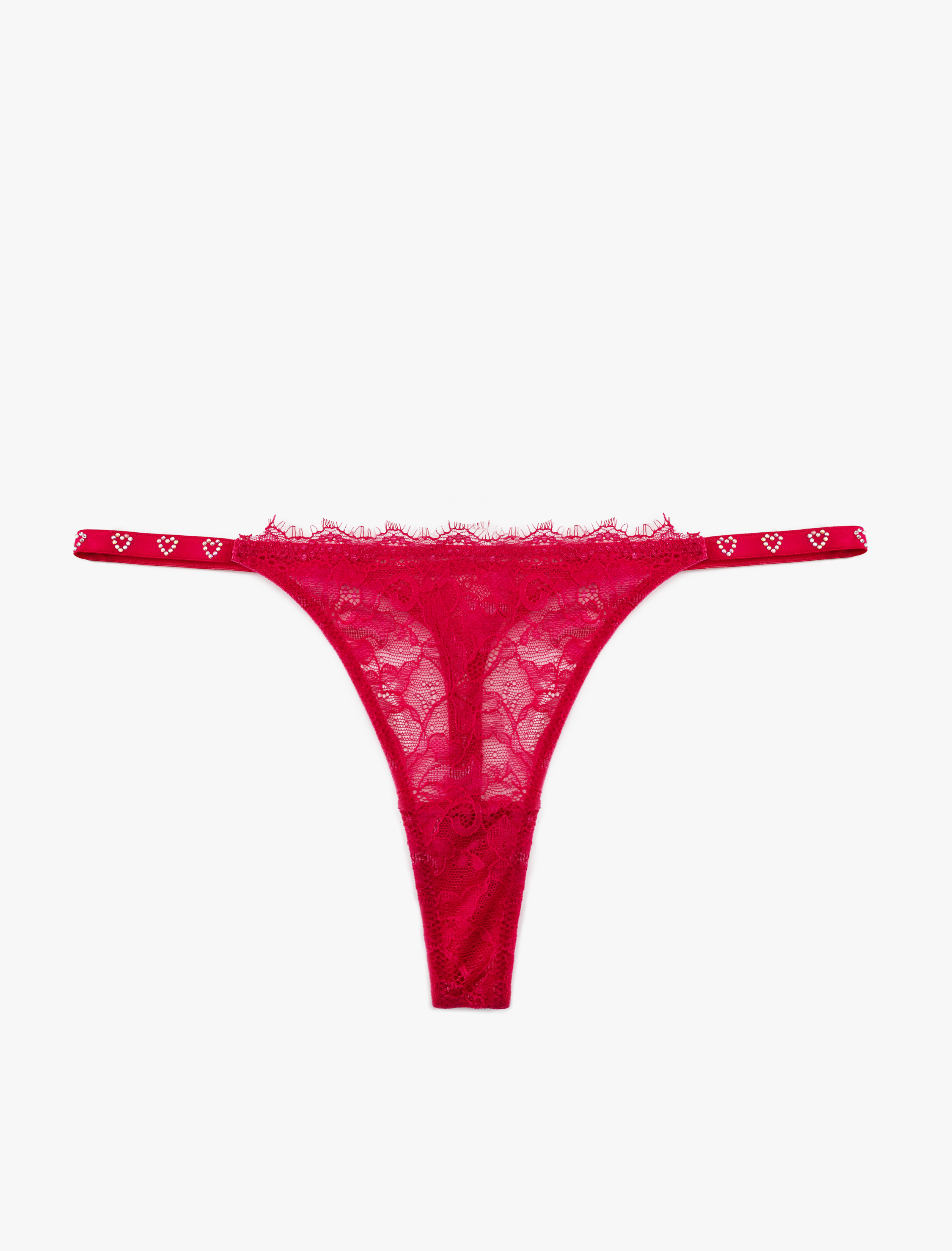   Kalpli Taş Detaylı Dantelli String Külot