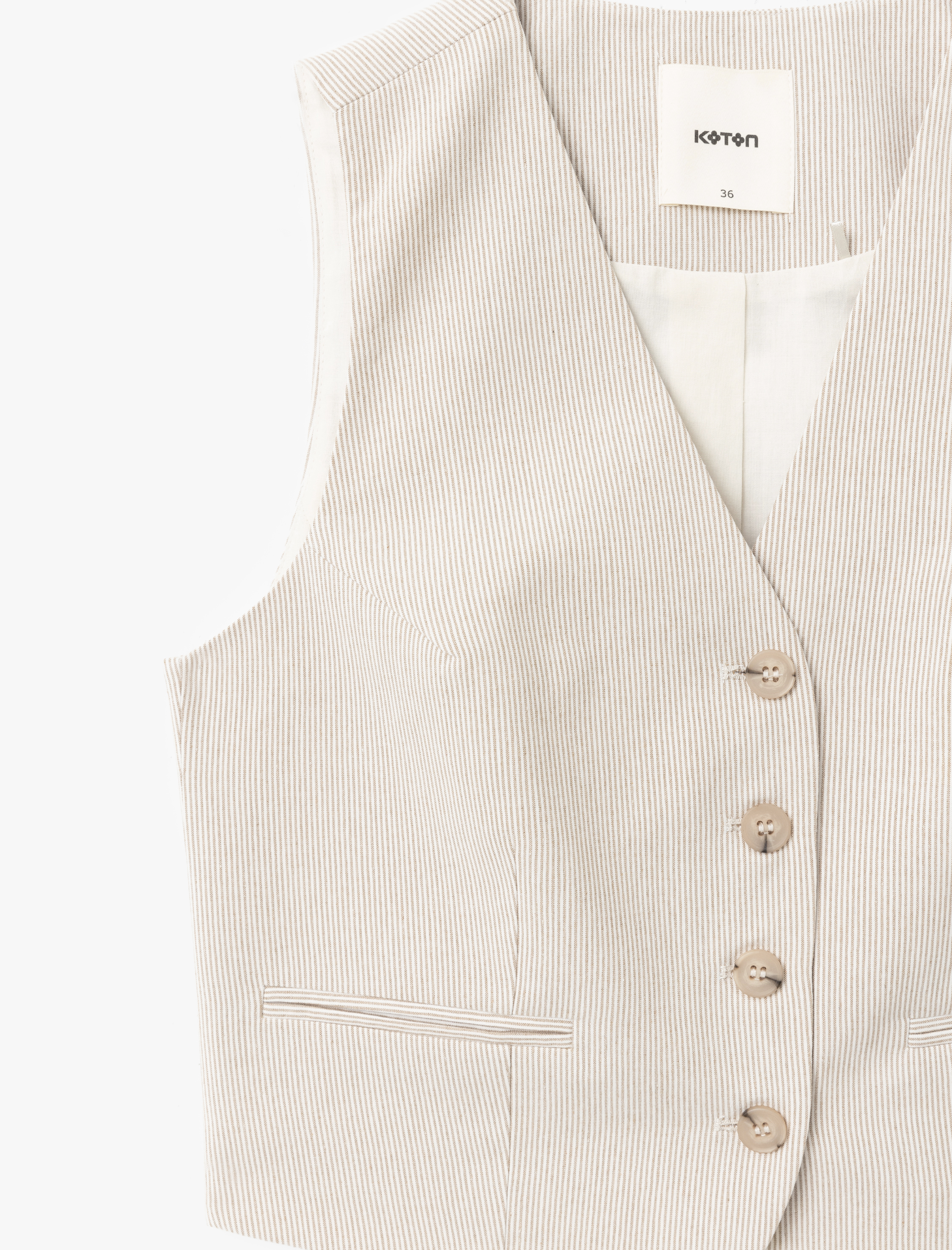   V Yaka Düğmeli Çizgili Blazer Yelek