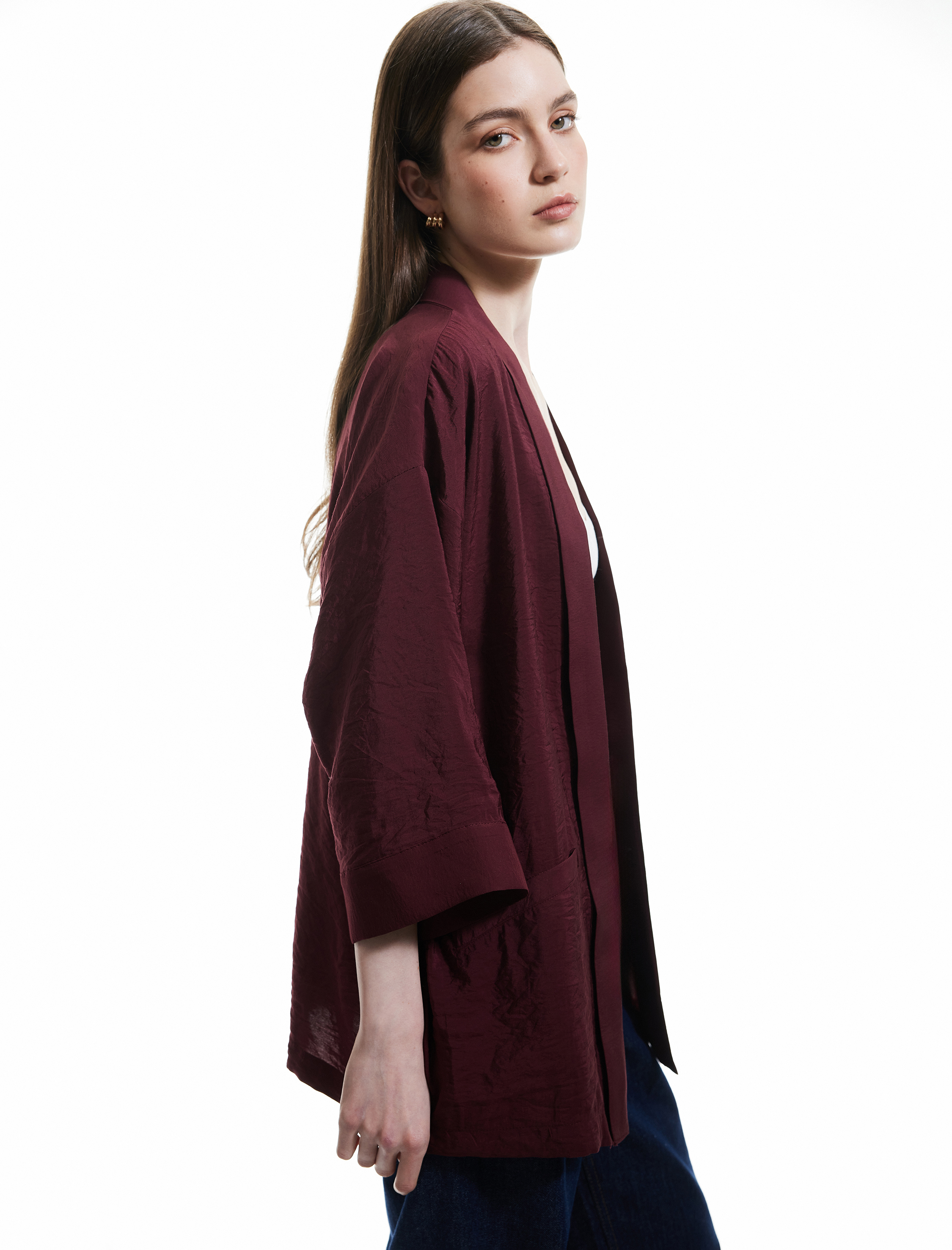 Modal Kumaş Cepli 3/4 Geniş Kollu Kimono
