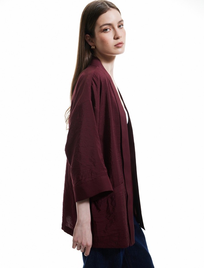  Modal Kumaş Cepli 3/4 Geniş Kollu Kimono
