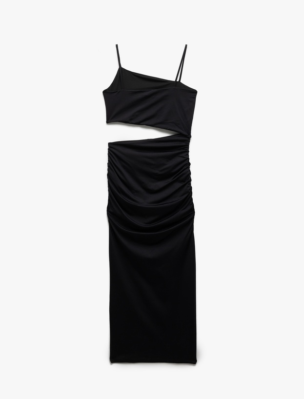 İnce Askılı Yan Pencere Detaylı Midi Bodycon Elbise_3