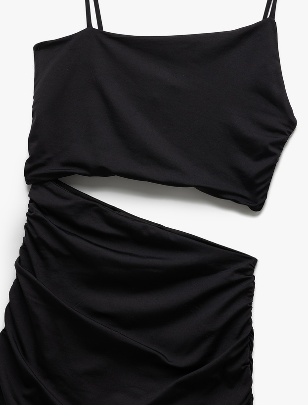 İnce Askılı Yan Pencere Detaylı Midi Bodycon Elbise_4