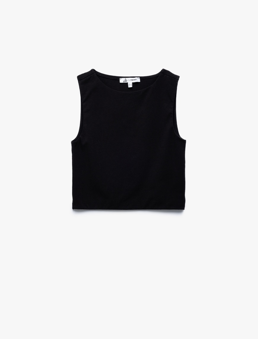   Bisiklet Yaka Kolsuz Dar Kesim Pamuklu Basic Crop Atlet
