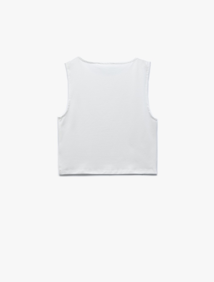  Bisiklet Yaka Kolsuz Dar Kesim Pamuklu Basic Crop Atlet