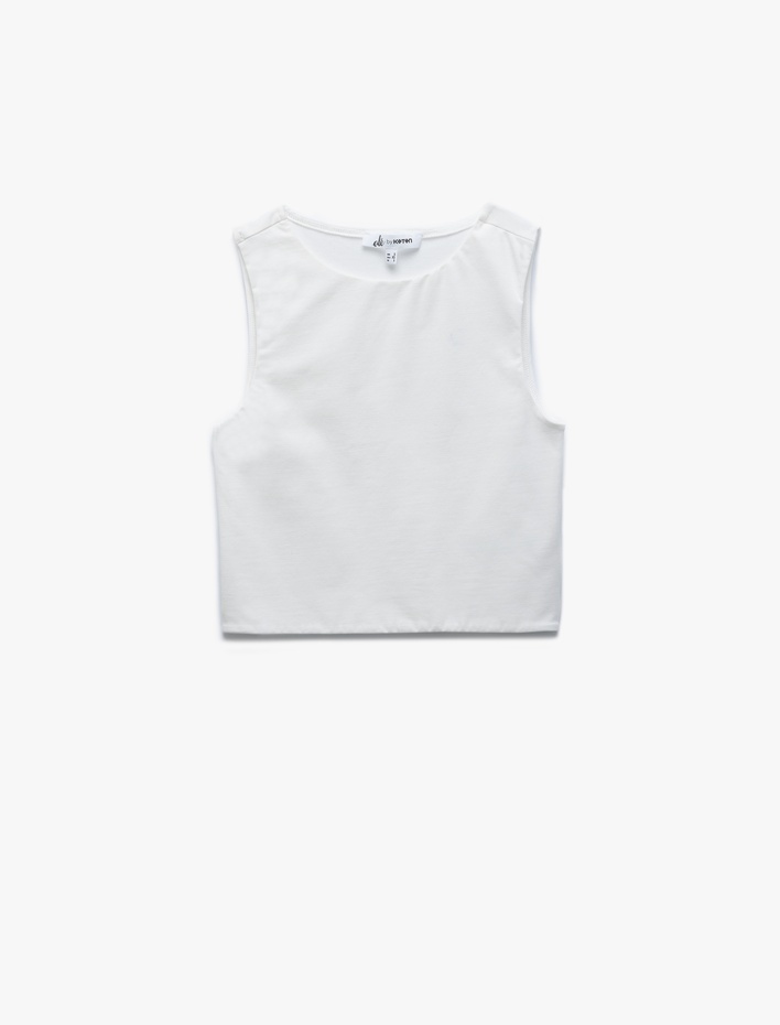  Bisiklet Yaka Kolsuz Dar Kesim Pamuklu Basic Crop Atlet