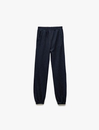 Çizgili Cepli Viskon Beli Lastikli Jogger Pantolon