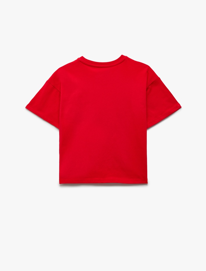 Kız Çocuk Pamuklu Kısa Kollu Bisiklet Yaka Kalpli Atatürk Baskılı Tişört