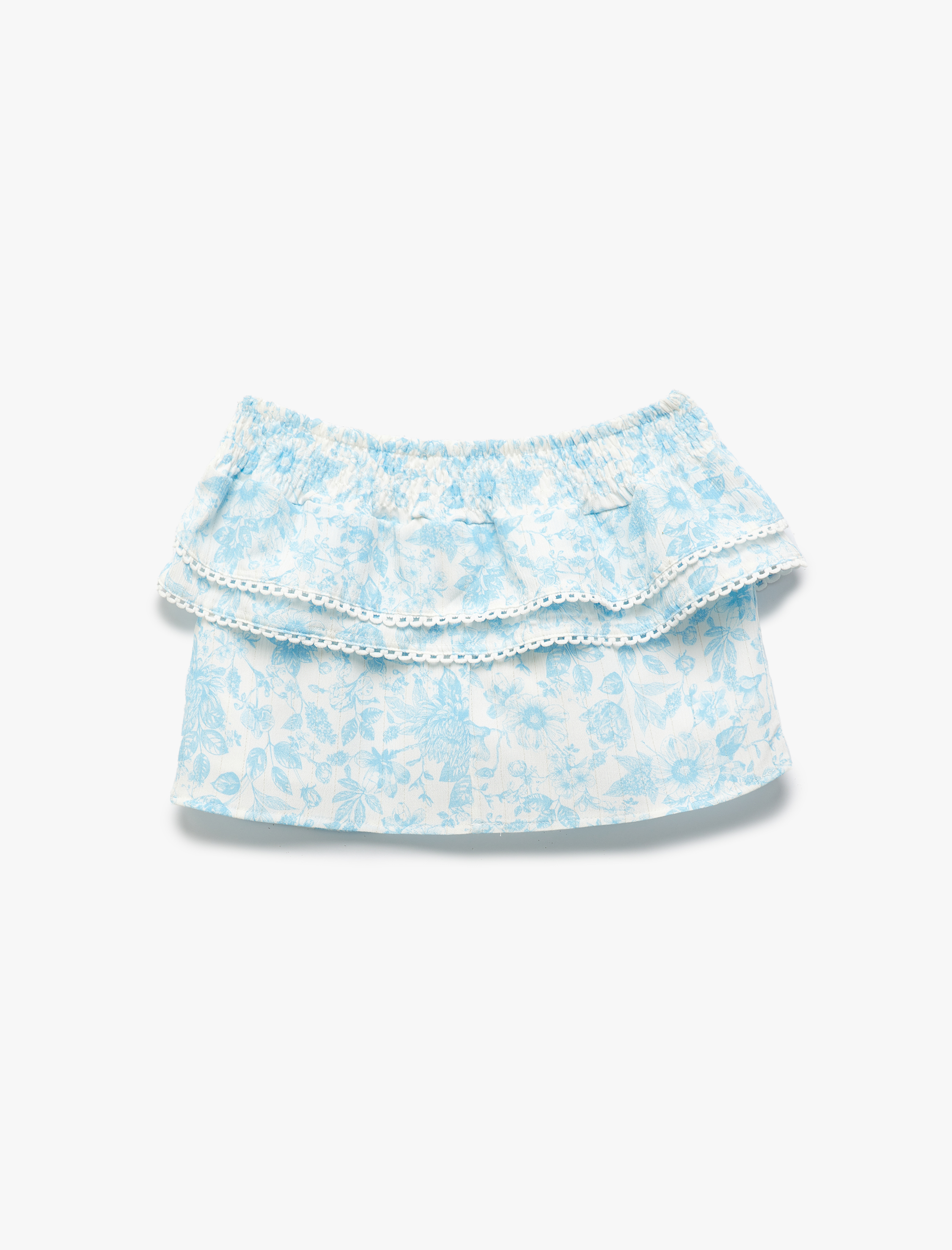  Kız Çocuk Balerin Yaka Çiçek Desenli Çift Kat Fırfırlı Crop Kolsuz Bluz