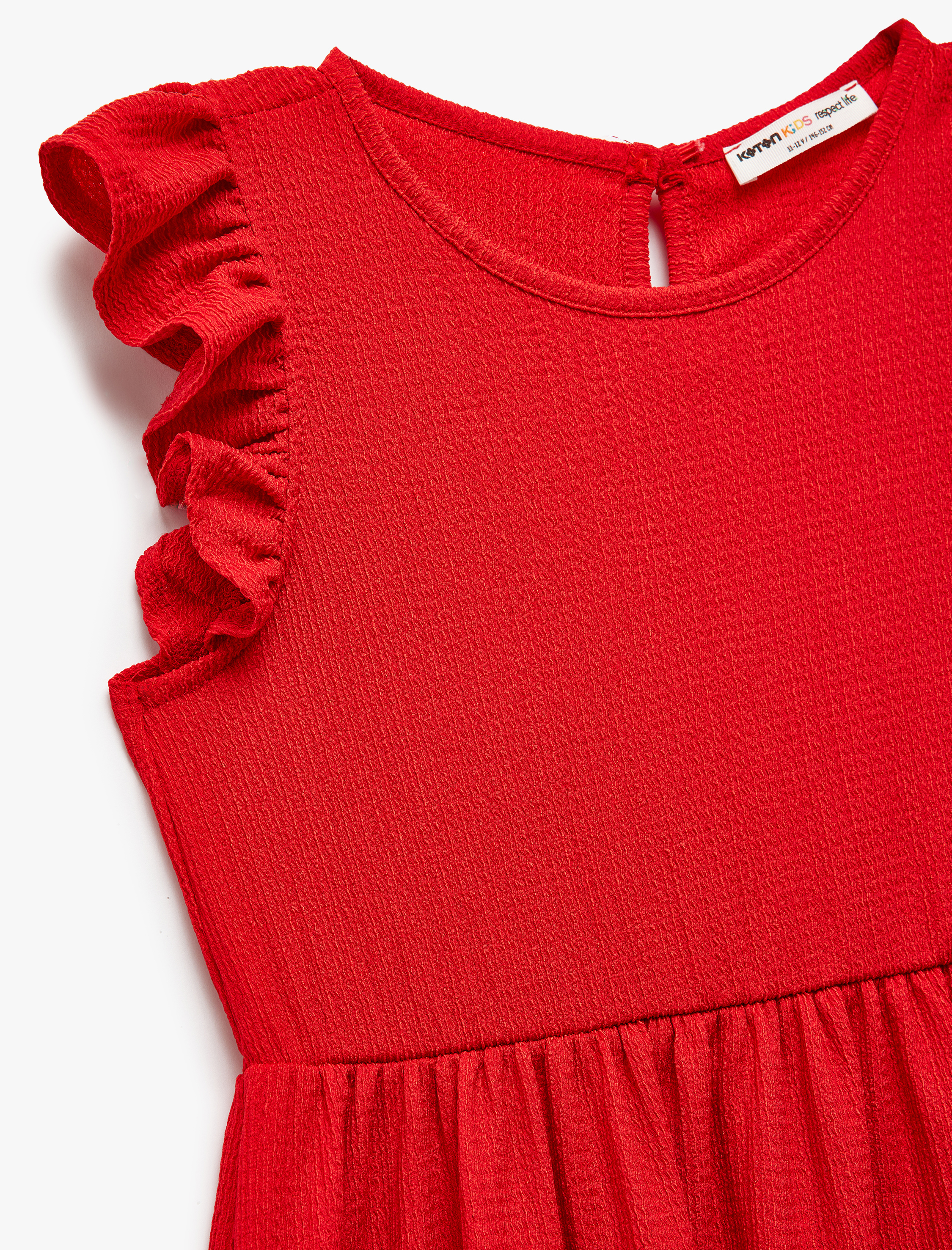  Kız Çocuk Kolsuz Bisiklet Yaka Katlı Fırfırlı Bürümcük Mini Elbise