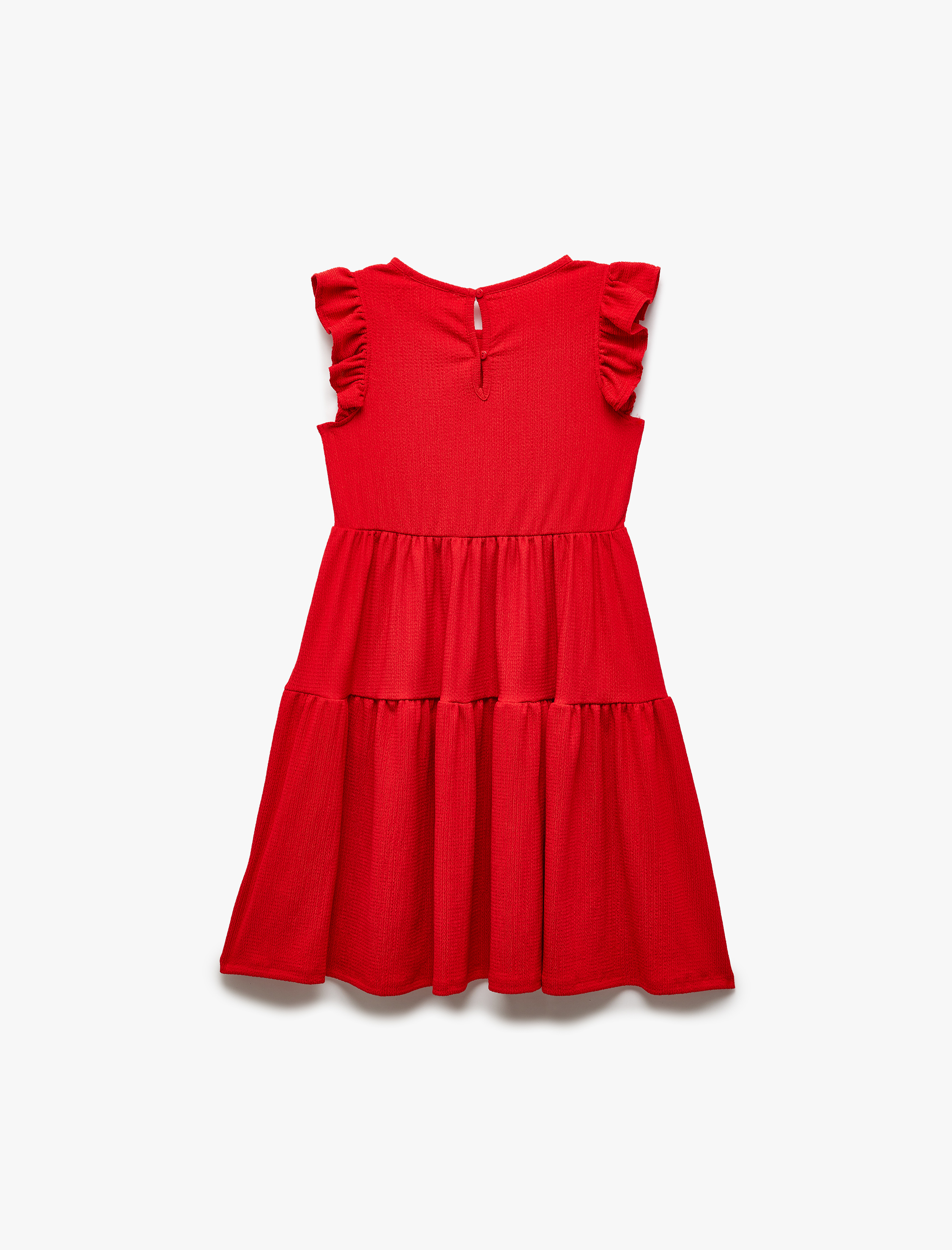  Kız Çocuk Kolsuz Bisiklet Yaka Katlı Fırfırlı Bürümcük Mini Elbise