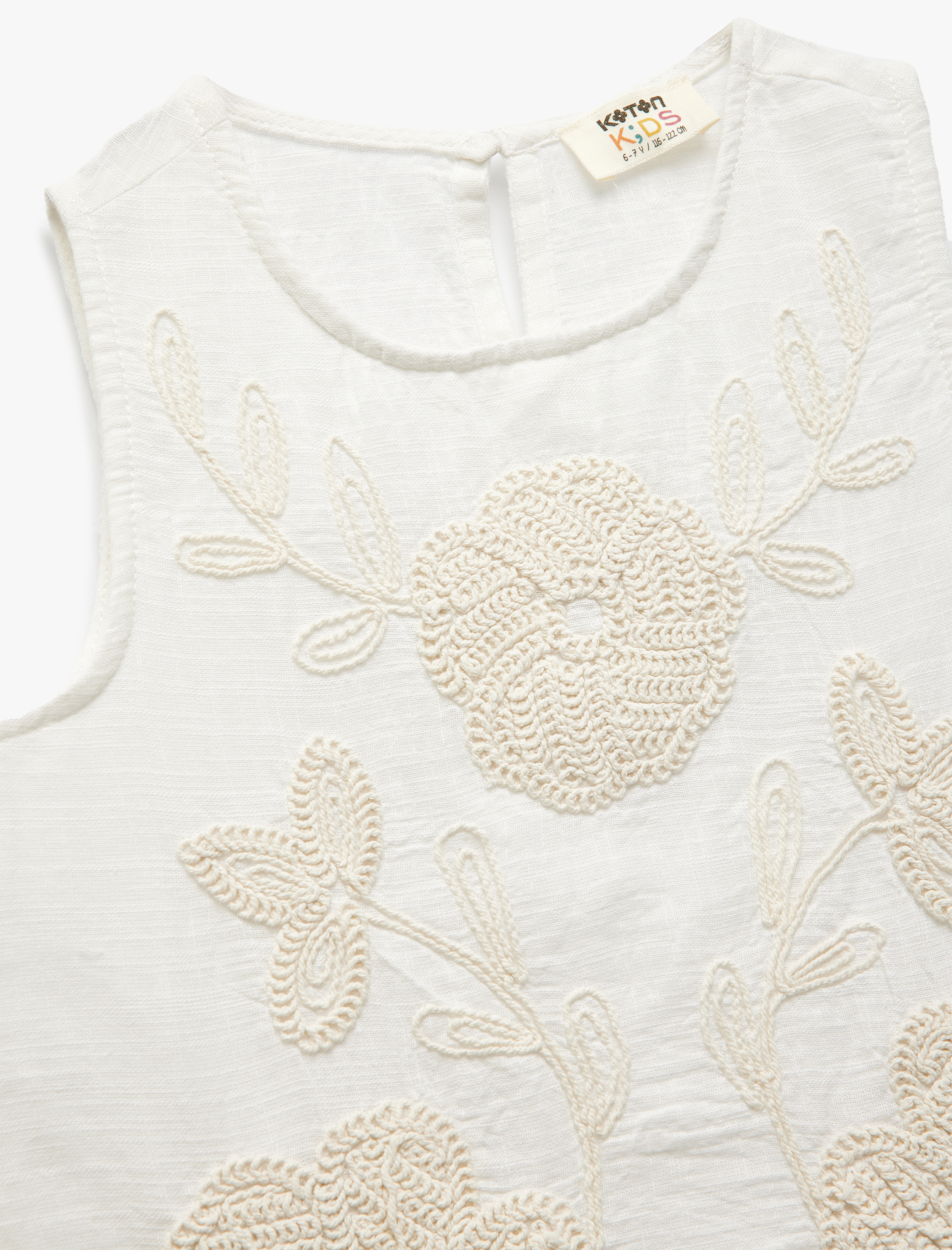  Kız Çocuk Pamuklu Kolsuz Bisiklet Yaka Aplike Çiçek Detaylı Bluz