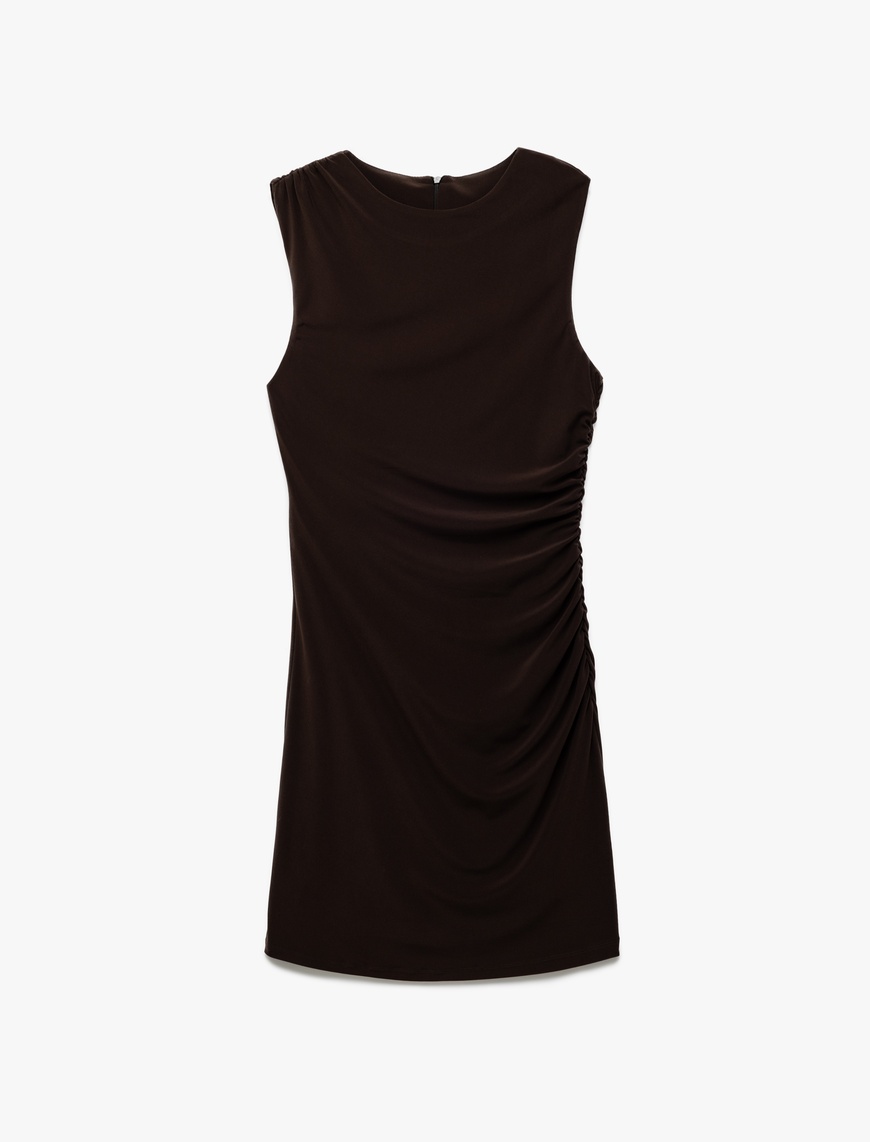   Drape Detaylı Bisiklet Yaka Kolsuz Mini Elbise