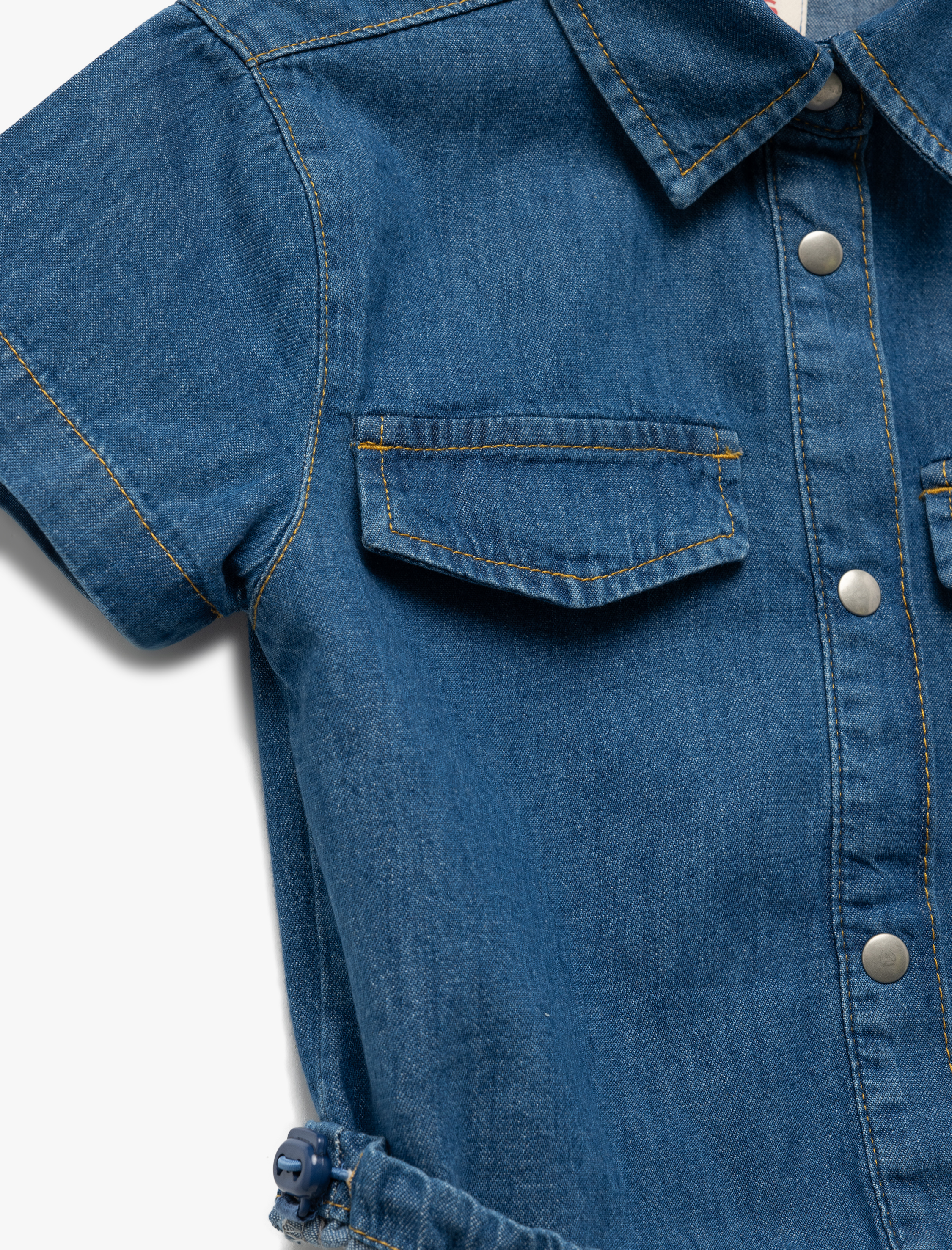  Kız Çocuk Pamuklu Cep Detaylı Kısa Kollu Crop Jean Ceket