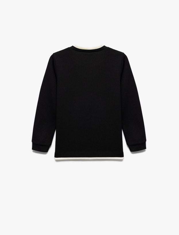 Şardonlu Bisiklet Yaka Çizgili Uzun Kollu Basic Sweatshirt_1
