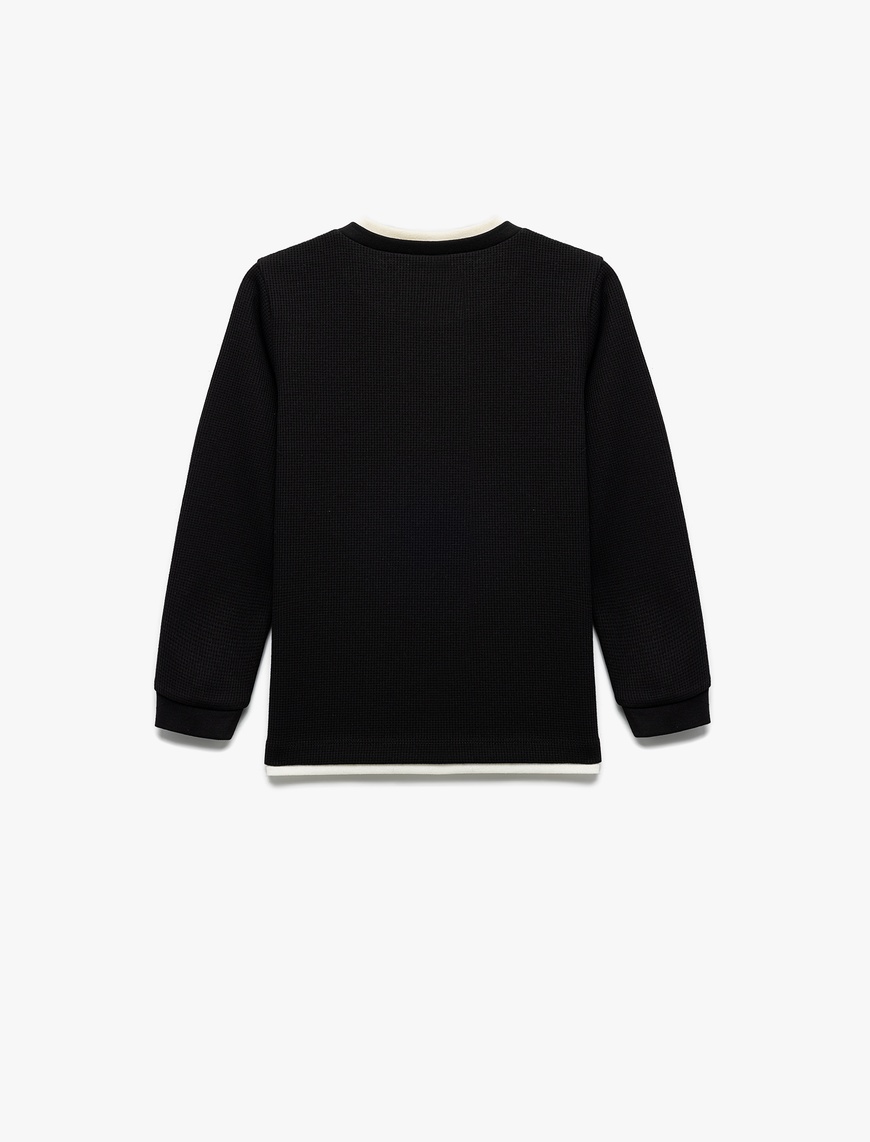  Erkek Çocuk Şardonlu Bisiklet Yaka Çizgili Uzun Kollu Sweatshirt
