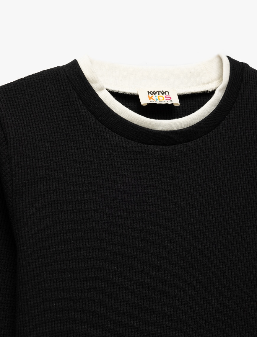  Erkek Çocuk Şardonlu Bisiklet Yaka Çizgili Uzun Kollu Sweatshirt