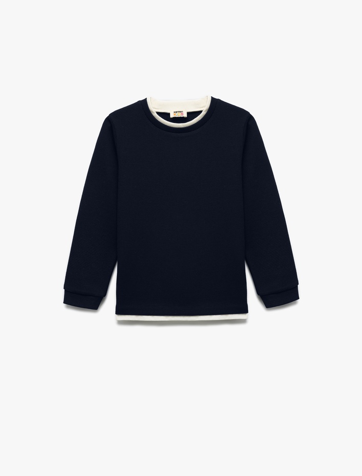Erkek Çocuk Şardonlu Bisiklet Yaka Çizgili Uzun Kollu Sweatshirt