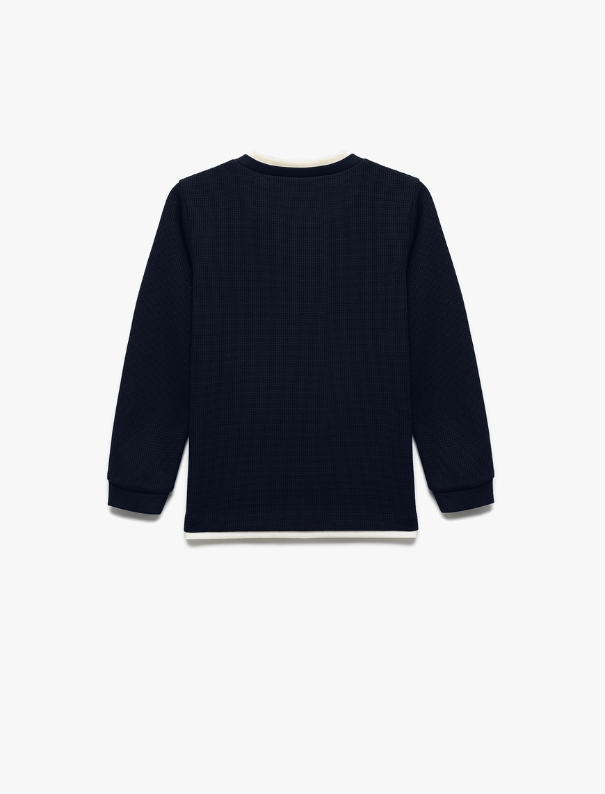  Erkek Çocuk Şardonlu Bisiklet Yaka Çizgili Uzun Kollu Basic Sweatshirt
