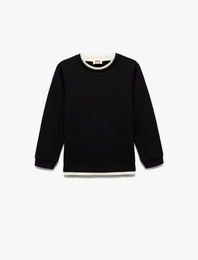 Şardonlu Bisiklet Yaka Çizgili Uzun Kollu Sweatshirt