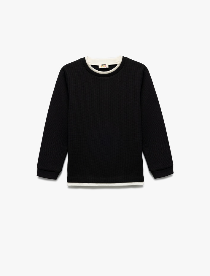 Erkek Çocuk Şardonlu Bisiklet Yaka Çizgili Uzun Kollu Basic Sweatshirt